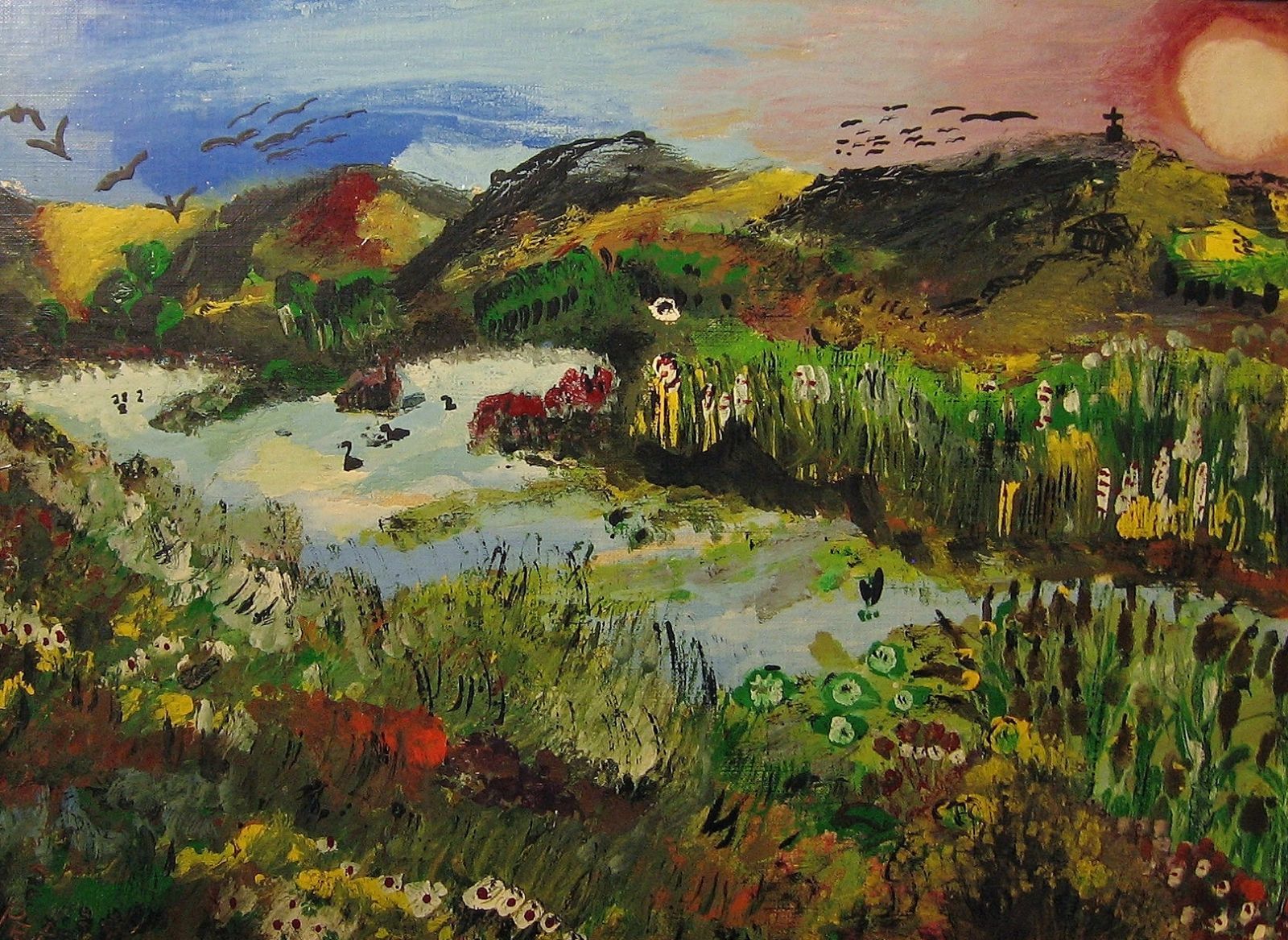 Schilderij Het Zwanenwater, Olieverf 1975, Peter Boonstra kunstschilder Almere